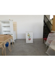 Cassettiera 6 cassetti in legno shabby bianco anticato decori farfalla 62x37X93 vista frontale