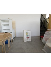 Cassettiera 6 cassetti in legno shabby bianco anticato decori farfalla 62x37X93 vista frontale