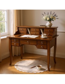 MOBILI 2G - SCRIVANIA 11 CASSETTI IN LEGNO ARTE POVERA TINTA NOCE 120X57X104