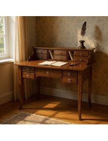 MOBILI 2G - SCRIVANIA 11 CASSETTI IN LEGNO ARTE POVERA TINTA NOCE 120X57X104