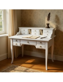 Scrivania 11 cassetti shabby legno bianco 120X57X104