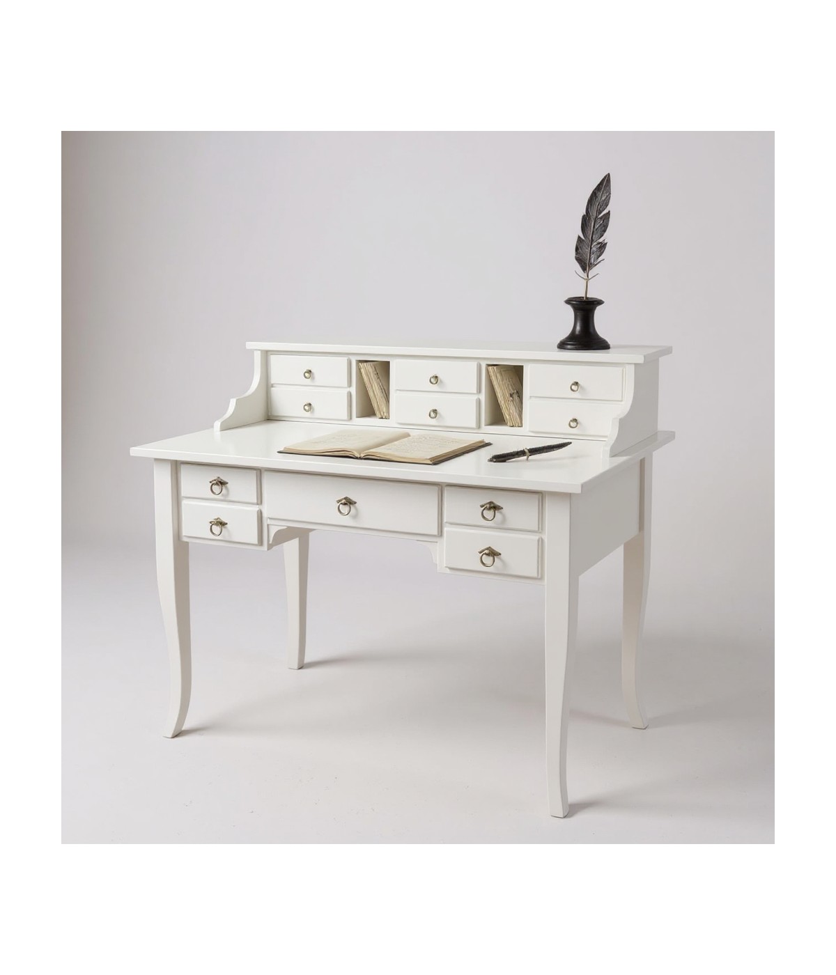 Scrivania 11 cassetti shabby legno bianco 120X57X104