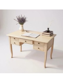 Scrivania arte povera 5 cassetti legno avorio 105x56x81