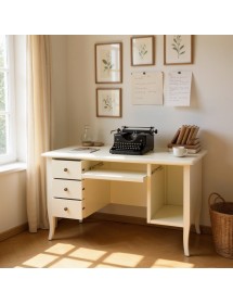 Scrivania porta computer arte povera legno avorio opaco 130x75x81 vista frontale