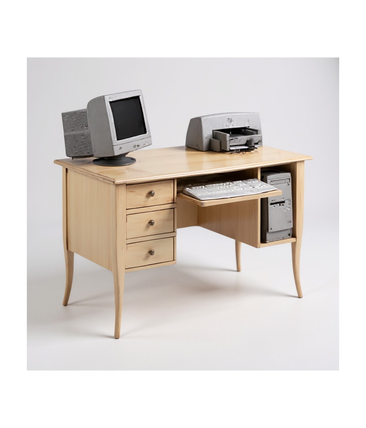 SCRIVANIA IN LEGNO FINITURA AVORIO PATINATO L.130 p.75 h.81