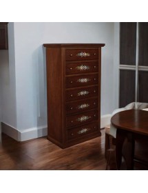 Cassettiera 7 cassetti arte povera legno tinta noce decorata 70x40X120 VISTA FRONTALE