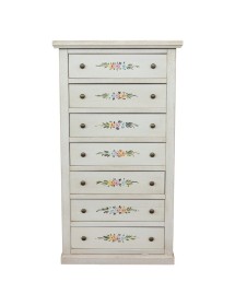 Cassettiera 7 cassetti shabby legno bianco anticato decorata 70x40X120 VISTA FRONTALE