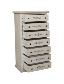 Cassettiera 7 cassetti shabby legno bianco anticato decorata 70x40X120 VISTA FRONTALE