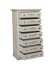 Cassettiera 7 cassetti shabby legno bianco anticato decorata 70x40X120 VISTA FRONTALE