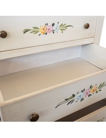 Cassettiera 7 cassetti shabby legno bianco anticato decorata 70x40X120 VISTA FRONTALE