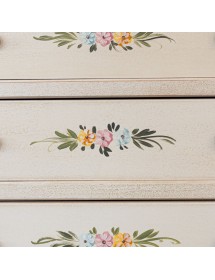 Cassettiera 7 cassetti shabby bianco anticato decorata filo verde 87x40X126 vista frontale