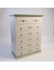 Cassettiera 7 cassetti shabby bianco anticato decorata filo verde 87x40X126 vista frontale
