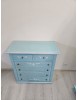 Cassettiera 6 cassetti in legno shabby azzurro anticato decorato 86x40X96 vista frontale