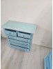 Cassettiera 6 cassetti in legno shabby azzurro anticato decorato 86x40X96 vista frontale