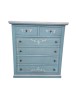 Cassettiera 6 cassetti in legno shabby azzurro anticato decorato 86x40X96 vista frontale