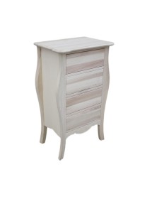 Cassettiera 4 cassetti legno shabby avorio anticato filo oro 62x42x105 vista frontale