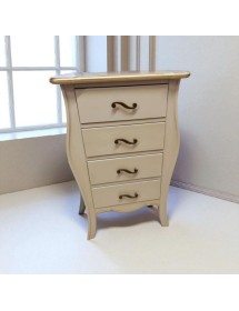 Cassettiera 4 cassetti legno shabby avorio anticato filo oro 62x42x105 vista frontale