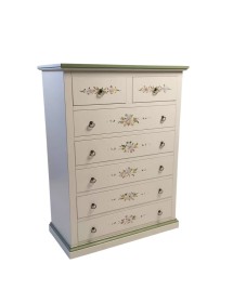 Cassettiera 7 cassetti shabby bianco anticato decorata filo verde 87x40X126 vista frontale