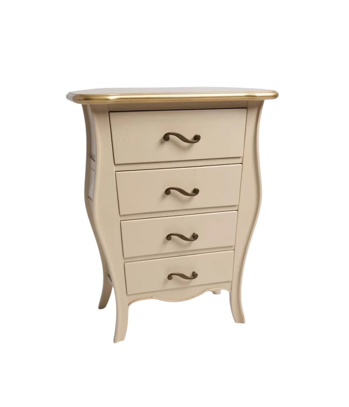 Cassettiera 4 cassetti legno shabby avorio anticato filo oro 62x42x105