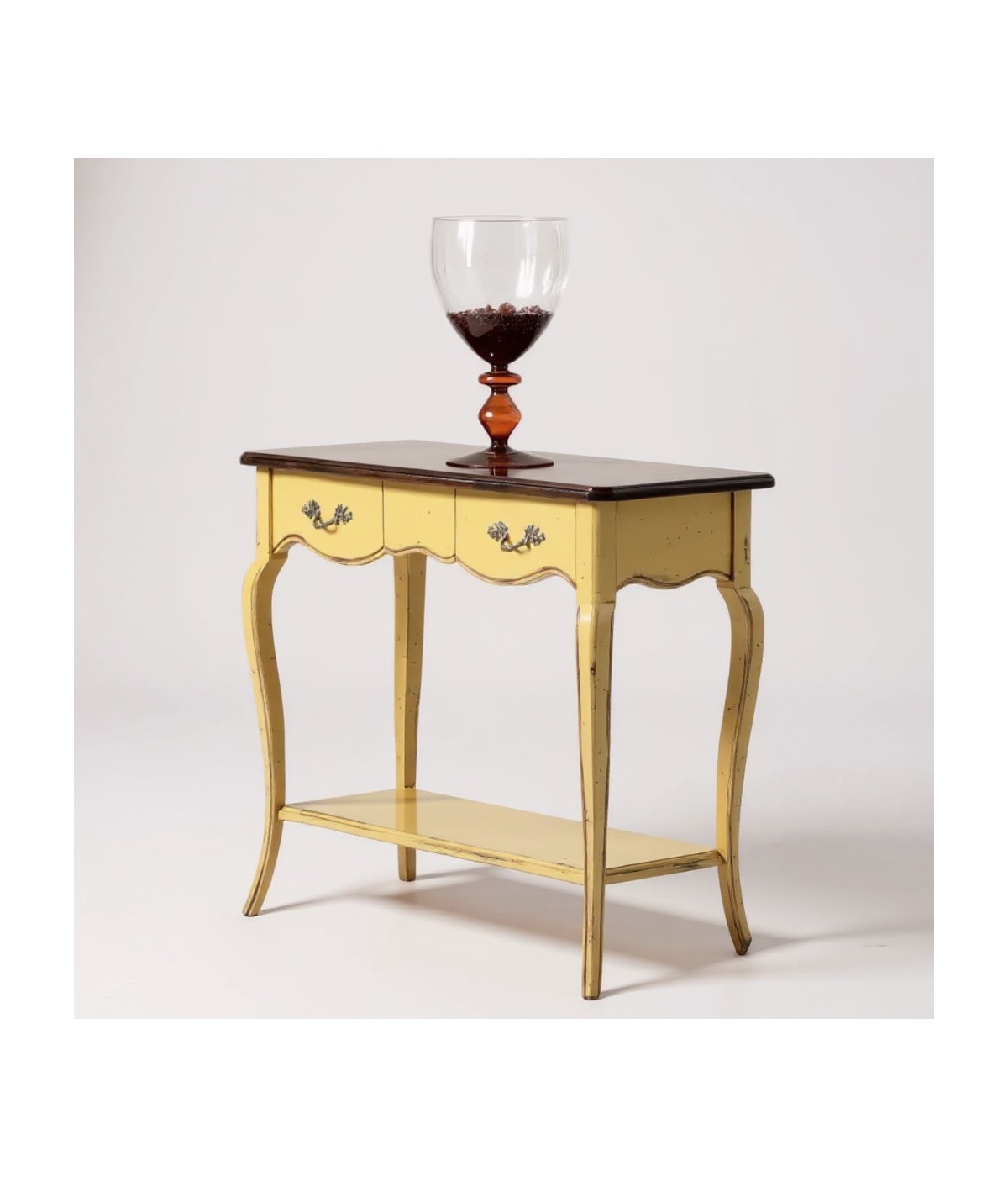 Consolle classica 2 cassetti legno giallo shabby bicolore 88X33x79