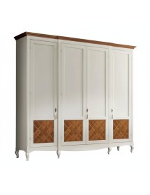 MOBILI 2G - Armadio classico 4 porte intarsiate Legno bicolore shabby 286x65x255 vista frontale