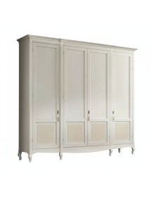 MOBILI 2G - Armadio classico 4 porte paglia di vienna Legno bianco shabby 286x65x255 vista frontale