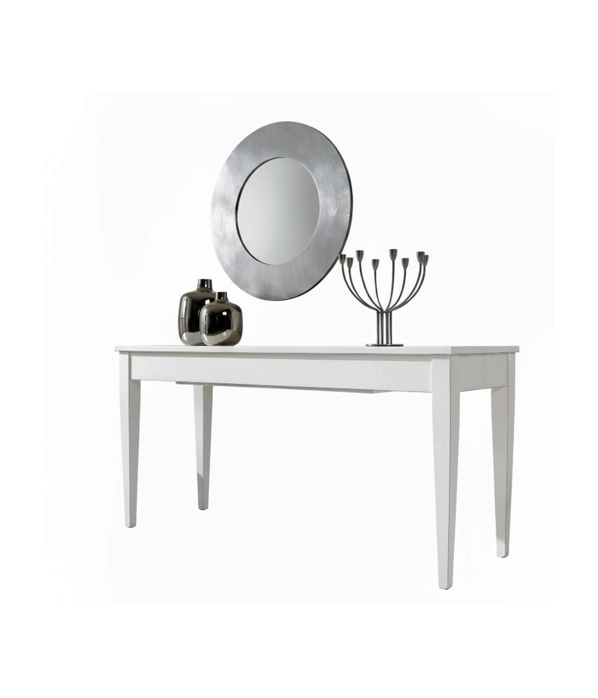 MOBILI 2G - Consolle tavolo moderna allungabile legno bianco shabby 160X55x77 vista frontale