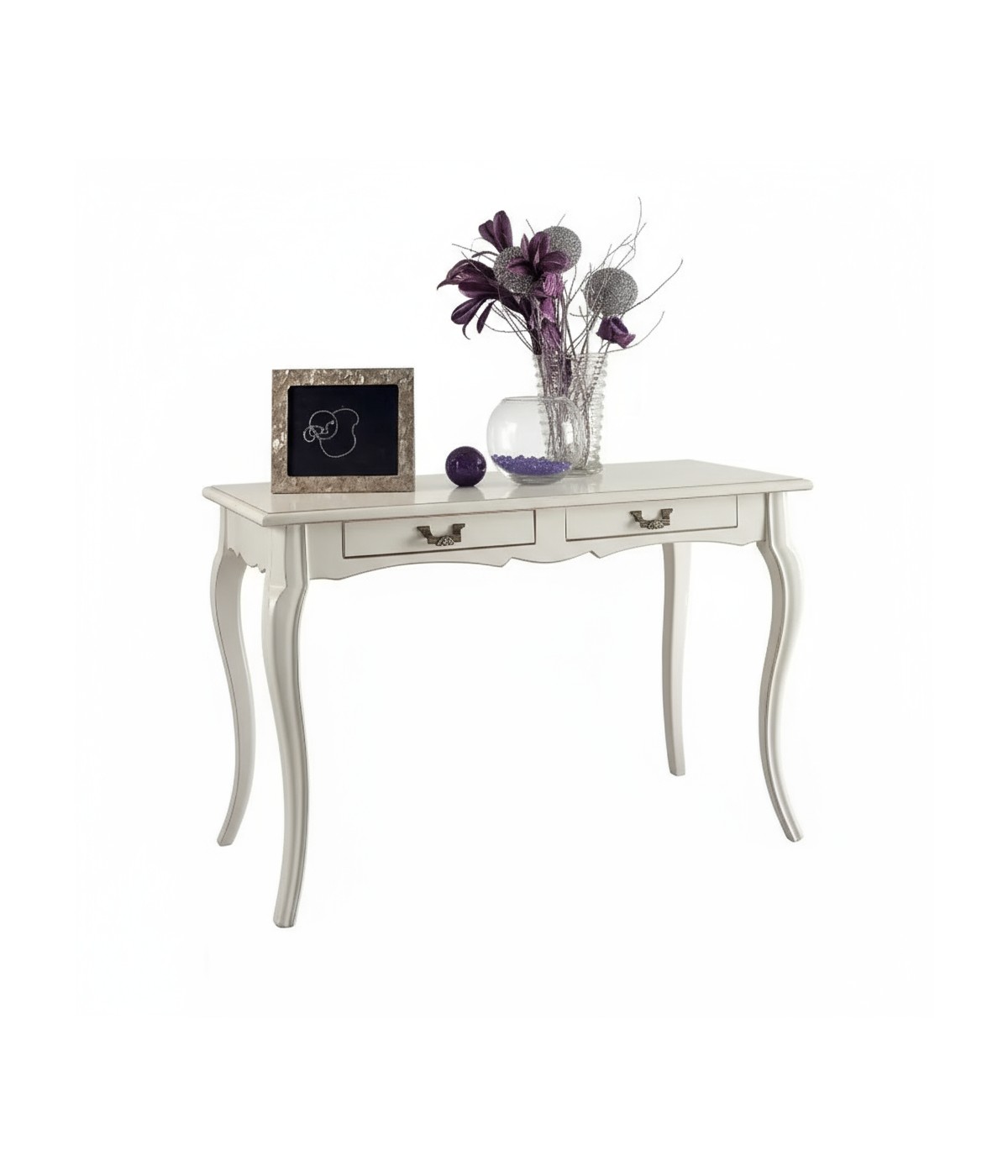 MOBILI 2G - Scrivania 2 cassetti legno bianco shabby 120X60x77 vista frontale