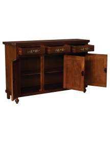 Madia credenza 3 porte arte povera tinta noce decorata 150x43x98 VISTA FRONTALE