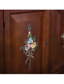 Madia credenza 3 porte arte povera tinta noce decorata 150x43x98 VISTA FRONTALE