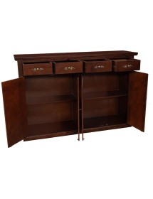 Madia Credenza legno 4 porte 4 cassetti tinta noce decorata 160X40X110 vista frontale