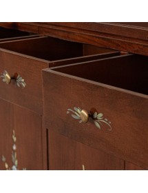 Madia Credenza legno 4 porte 4 cassetti tinta noce decorata 160X40X110 vista frontale