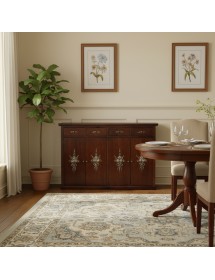 Madia Credenza legno 4 porte 4 cassetti tinta noce decorata 160X40X110 vista frontale