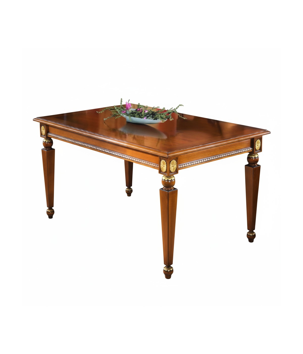 MOBILI 2G - TAVOLO FISSO CLASSICO IN LEGNO FINITURA ELITE' E FOGLIA ORO L.140 P.90 H.79