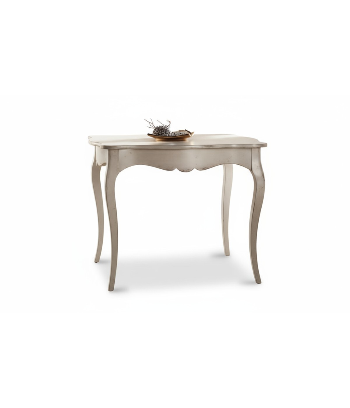 MOBILI 2G - Tavolo quadrato fisso legno bianco shabby 100X100x78 vista frontale