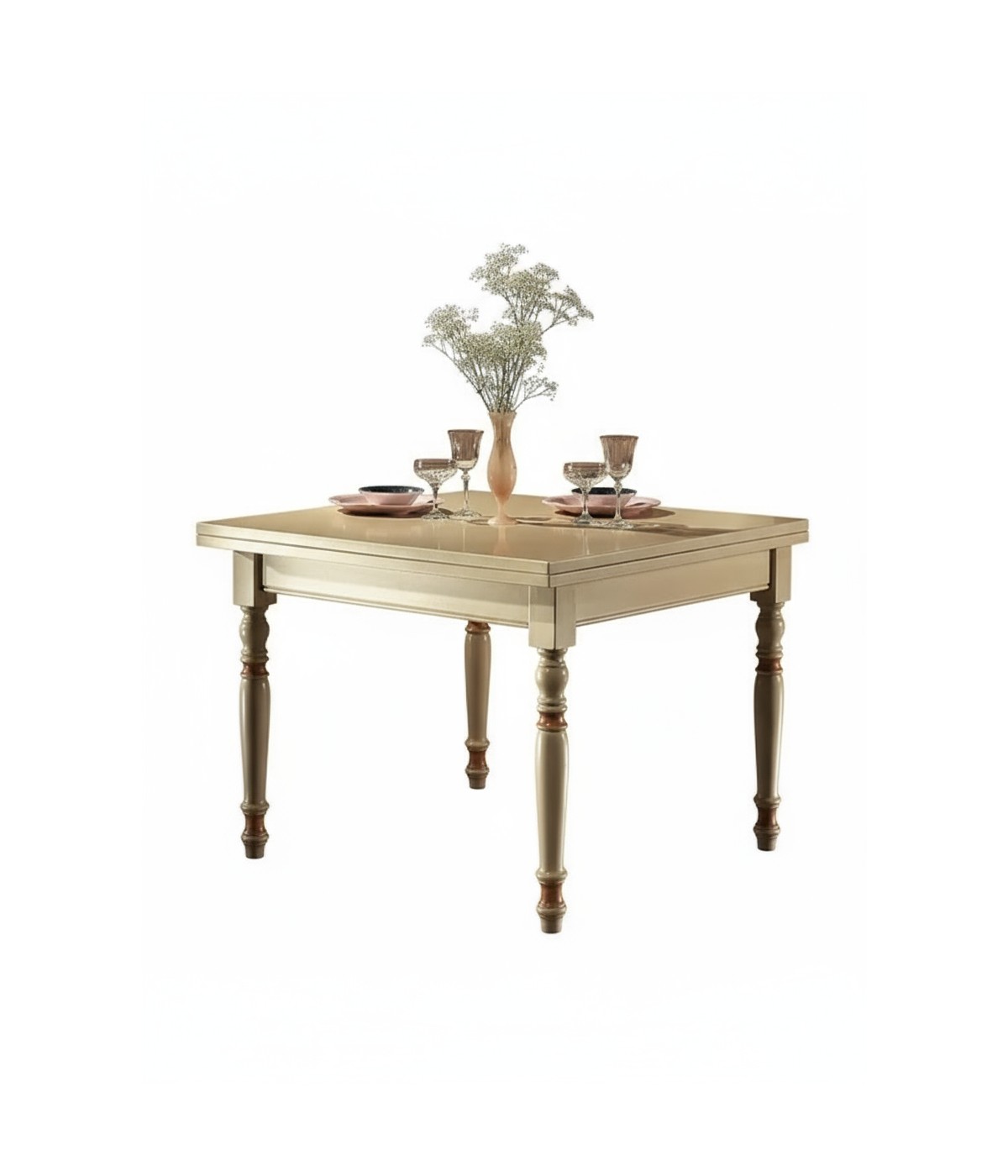 MOBILI 2G - TAVOLO A LIBRO IN LEGNO LACCATO AVORIO-OCRA  L.100 P.100 H.80