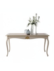 TAVOLO RETTANGOLARE ALLUNGABILE LEGNO SHABBY DECORI ORO ARGENTO 160X100x78