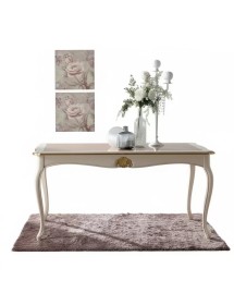 TAVOLO RETTANGOLARE ALLUNGABILE LEGNO SHABBY DECORI ORO 180X100x78