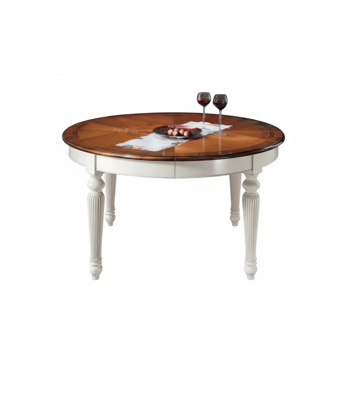 MOBILI 2G - TAVOLO ROTONDO ALLUNGABILE LEGNO SHABBY 140X140x78 vista frontale