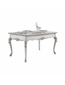 MOBILI 2G - TAVOLO RETTANGOLARE INTAGLIATO LEGNO BIANCO/ARGENTO 190X100x82