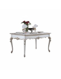 MOBILI 2G - TAVOLO RETTANGOLARE INTAGLIATO LEGNO BIANCO/ARGENTO 190X100x82