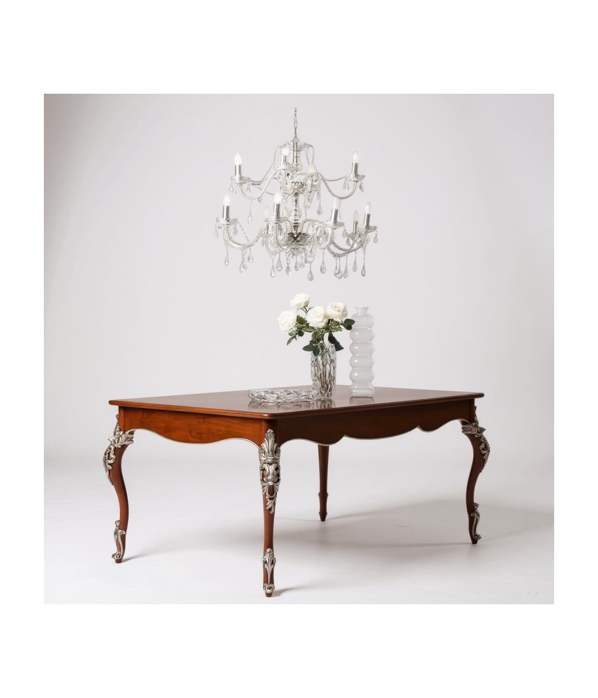 TAVOLO ALLUNGABILE CLASSICO GAMBA INTAGLIATA TINTA NOCE L.201 P.101 H.81