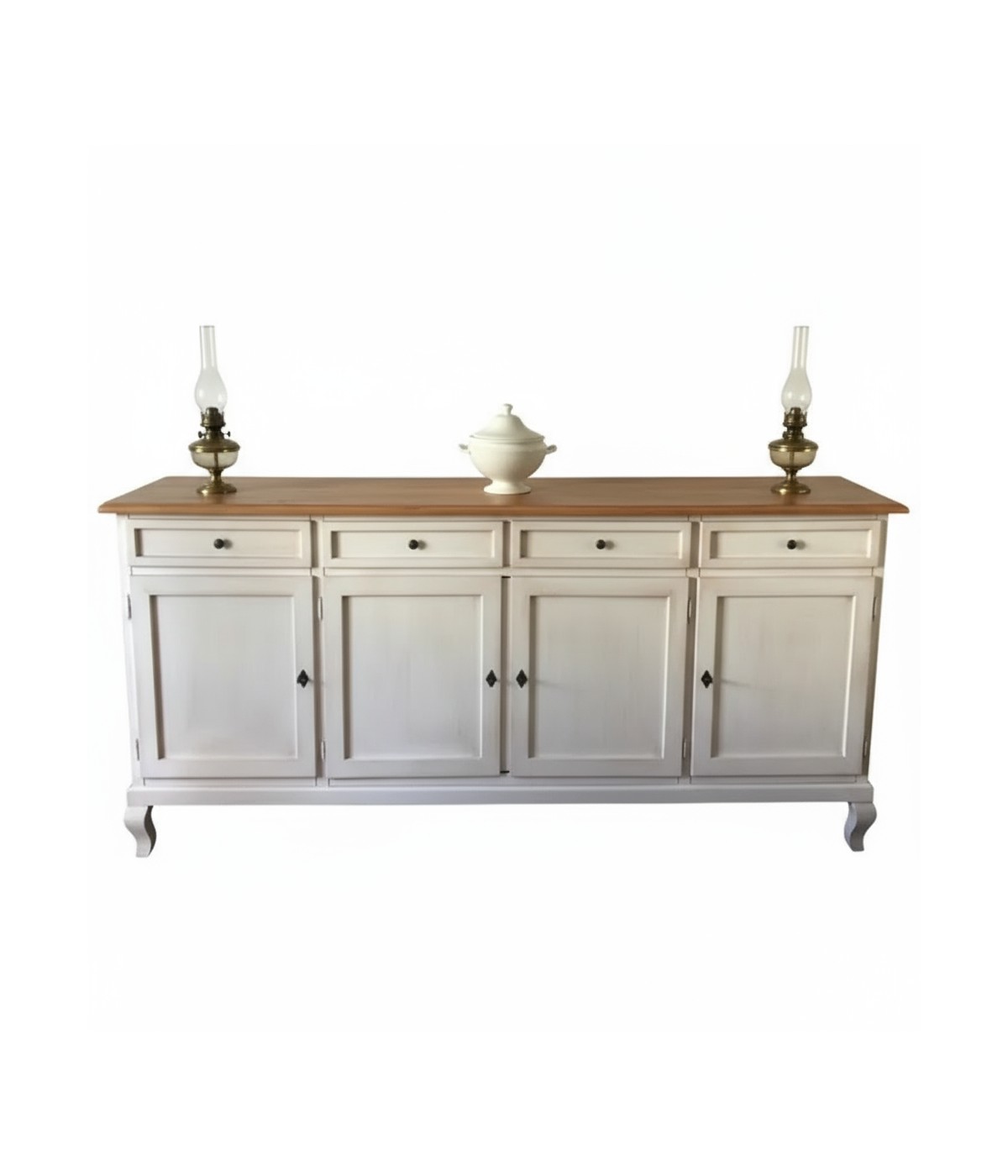 Madia credenza 4 porte legno shabby bianco anticato/naturale 205x45x98