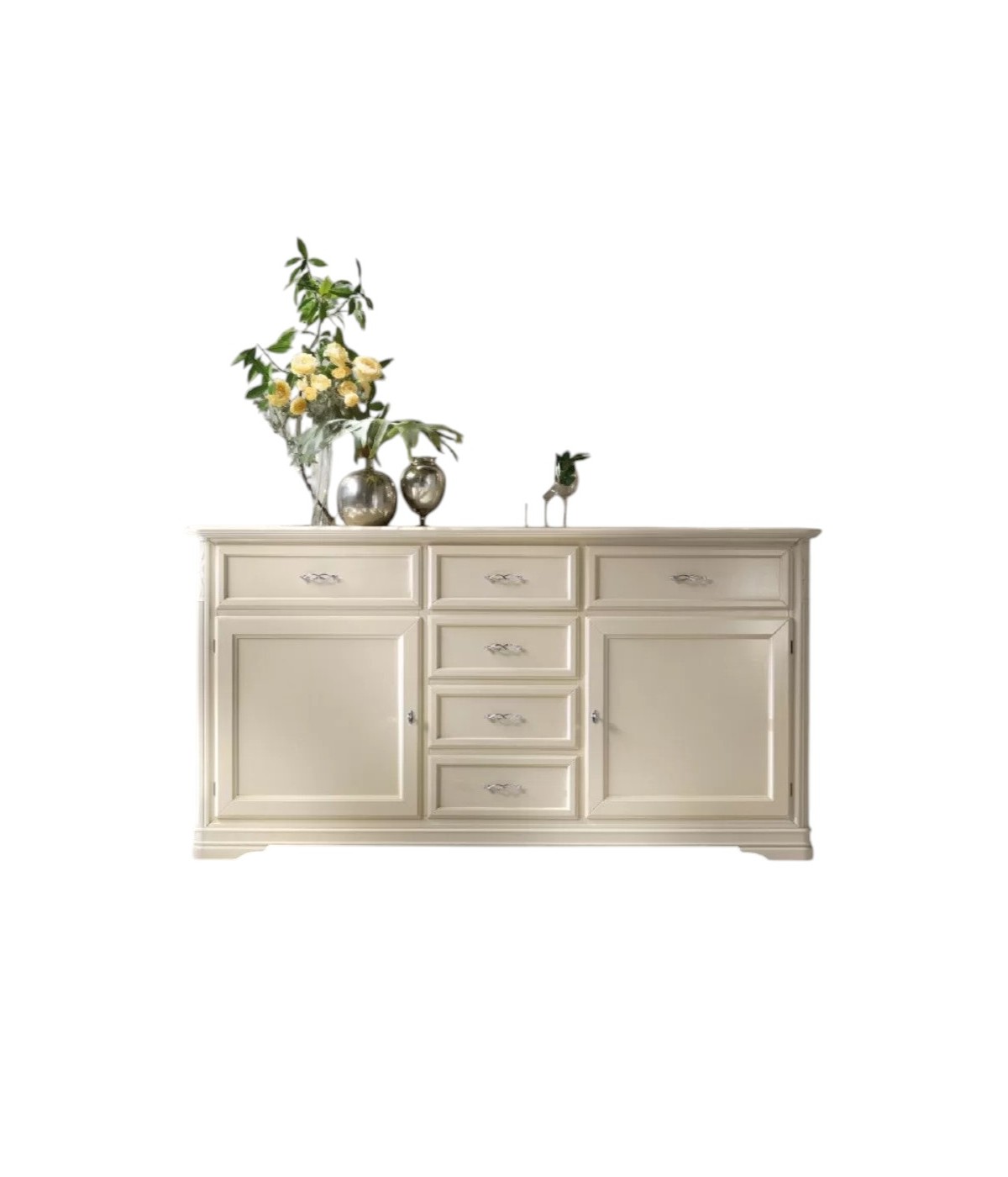 MOBILI 2G - MADIA CREDENZA SHABBY IN LEGNO MASSELLO 2 PORTE AVORIO L.200 P.51 H.105