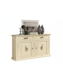 MOBILI 2G - CREDENZONE SHABBY LEGNO AVORIO CON DECORI 177x48x110 VISTA FRONTALE