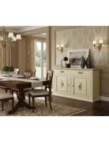 MOBILI 2G - CREDENZONE SHABBY LEGNO AVORIO CON DECORI 177x48x110 VISTA FRONTALE