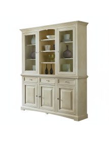 MOBILI 2G - CRISTALLIERA CON VETRINA IN LEGNO 3 ANTE SHABBY CHIC AVORIO ANTICATO L.170 P.46 H.215