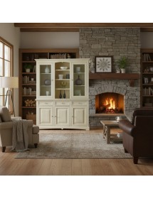 MOBILI 2G - CRISTALLIERA CON VETRINA IN LEGNO 3 ANTE SHABBY CHIC AVORIO ANTICATO L.170 P.46 H.215