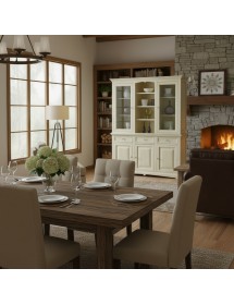 MOBILI 2G - CRISTALLIERA CON VETRINA IN LEGNO 3 ANTE SHABBY CHIC AVORIO ANTICATO L.170 P.46 H.215