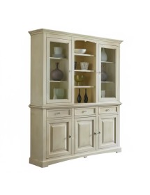 VETRINA IN LEGNO 3 ANTE SHABBY CHIC AVORIO ANTICATO L.170 P.46 H.215